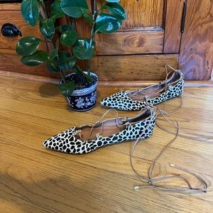 Halogen Leopard-printed calf hair lace up flats